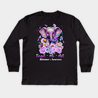 Elephant Flower Forget Me Not Alzheimer's Awareness Month Kids Long Sleeve T-Shirt